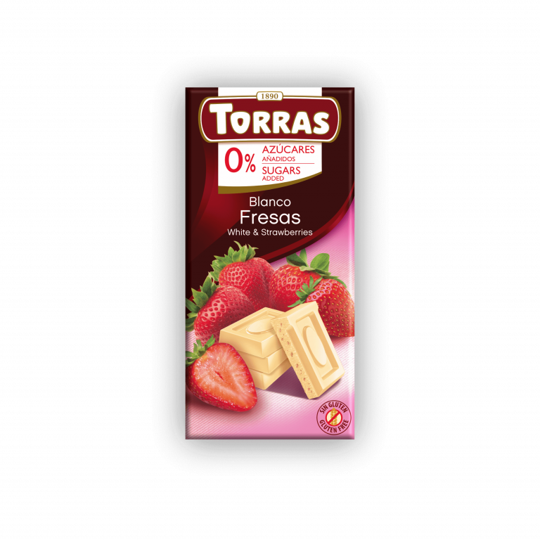 Torras 0% Sugar Added White Chocolate & Strawberry Bar