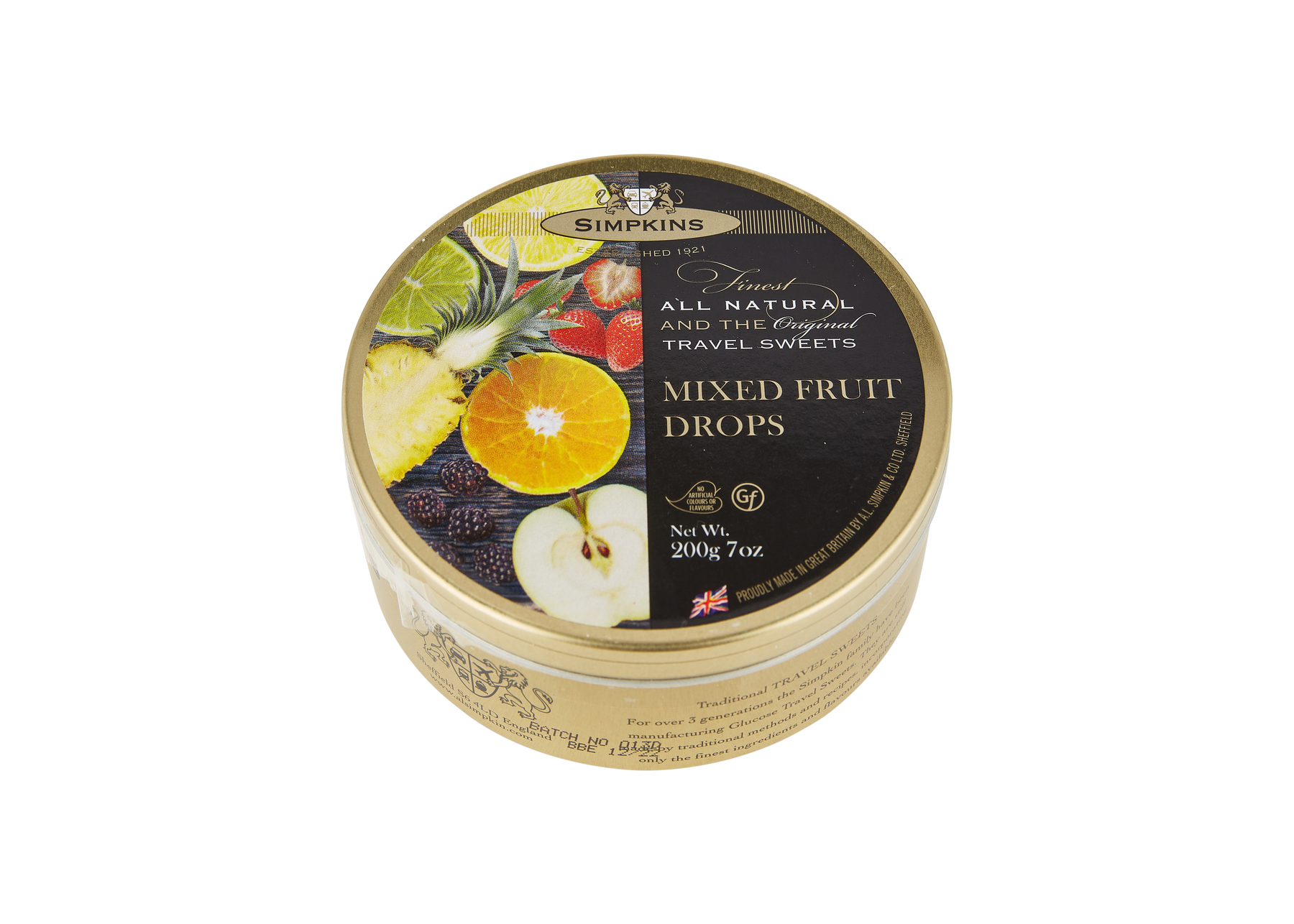 Simpkins Mixed Fruit Drops Travel Tin 200g Sweets 4 Me